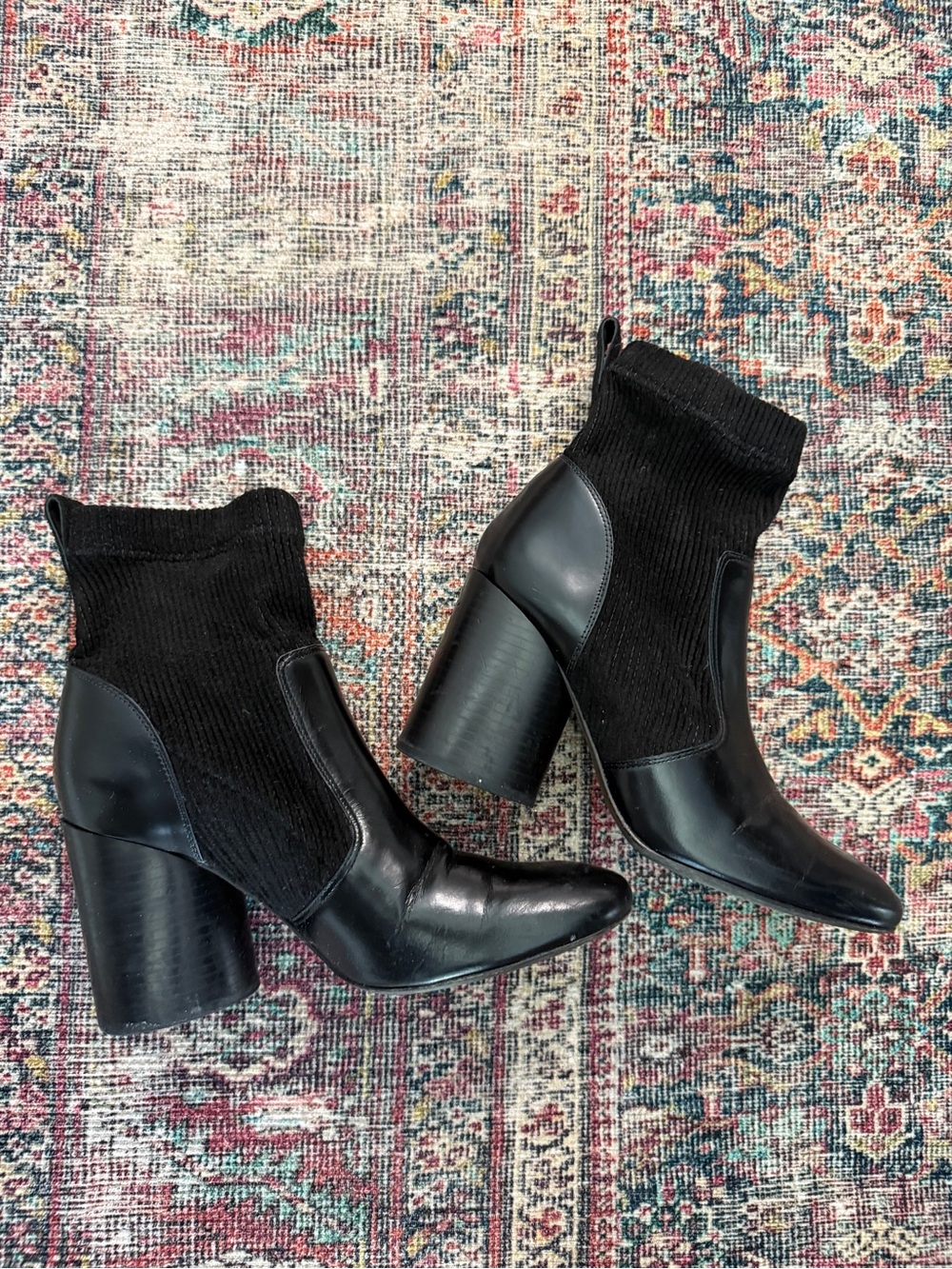 Tory Burch Women's Black Block Heel Sock Leather Ankle Boot